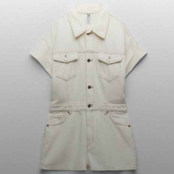 Zara White Denim Jumpsuit sz Small - Picture 5 of 5